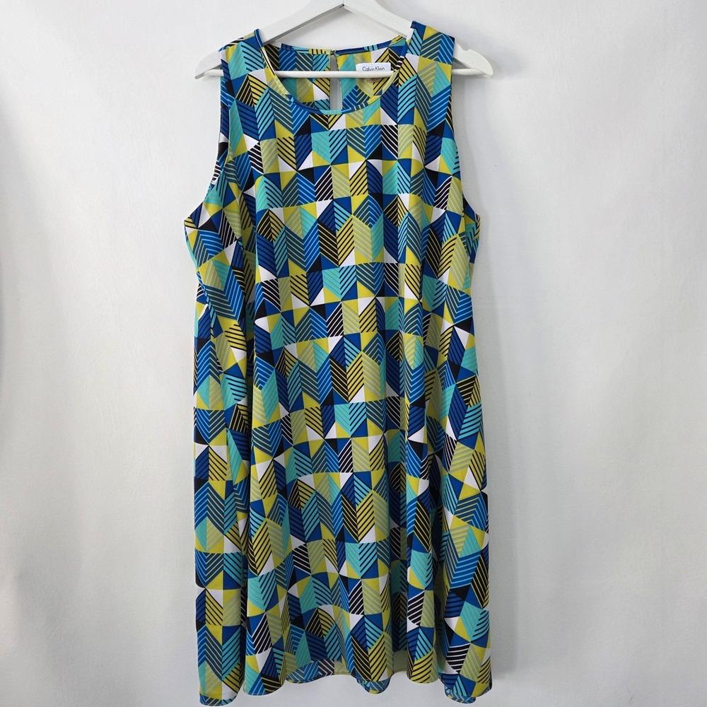 Calvin Klein Women's Sleeveless Geometric Print Knee Length Dress Size 16 - Picture 3 of 7